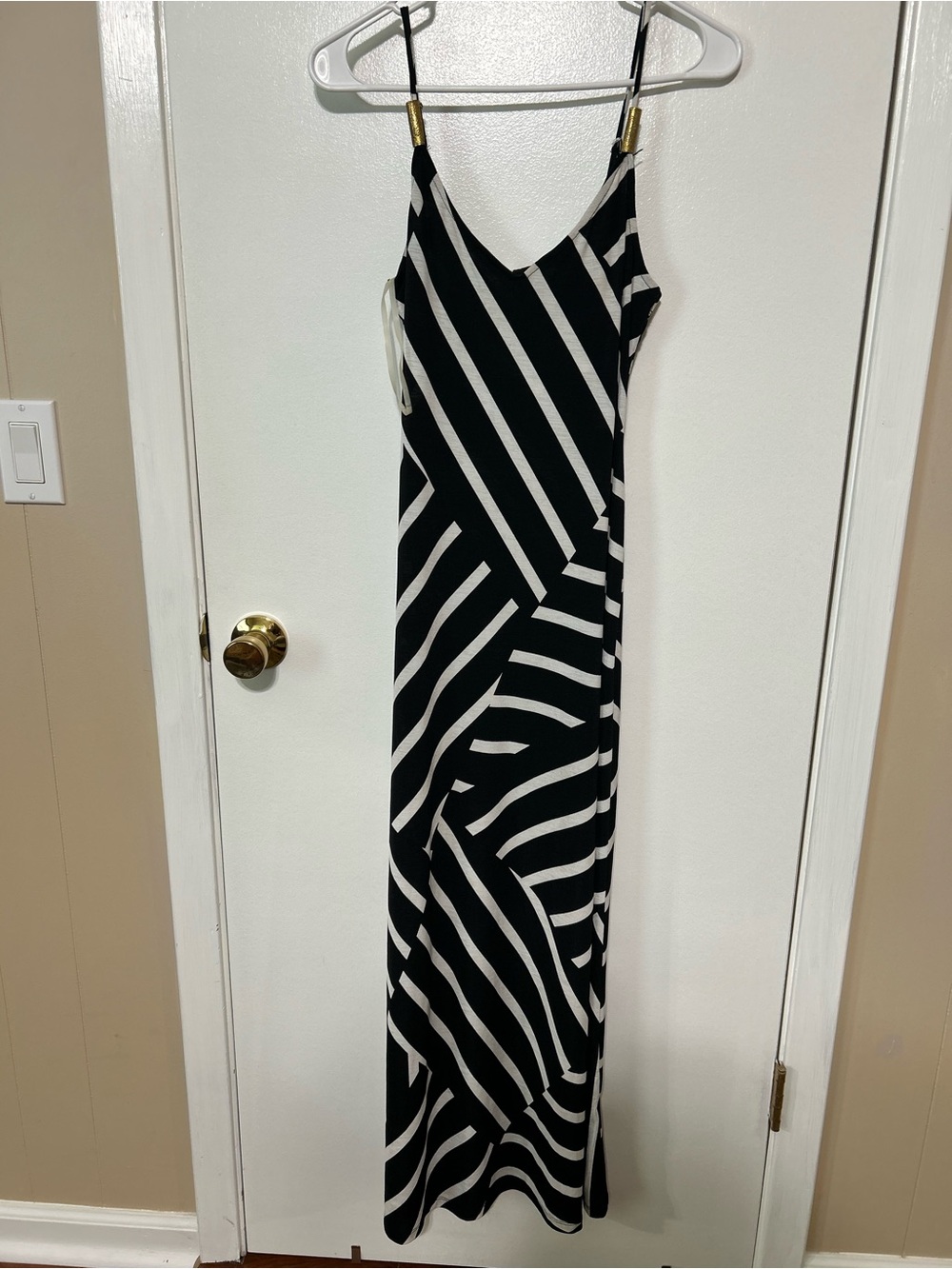 Black & White Striped Spaghetti Strap Maxi Dress